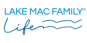 Lake Mac Family Life logo with blue waves and stylized text.